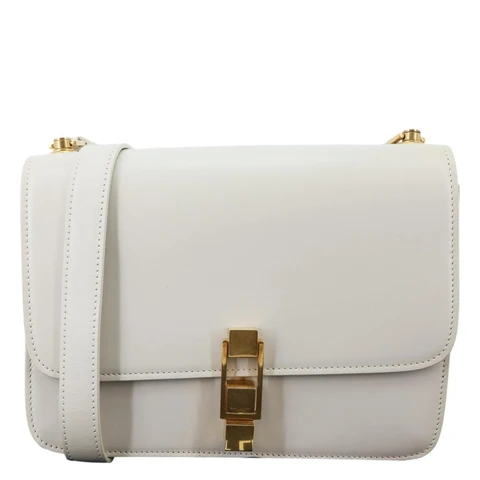 YVES SAINT LAURENT Le Carre Calfskin Leather Satchel Bag White