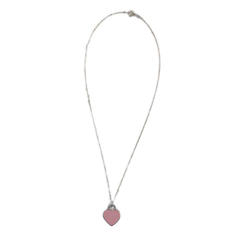 TIFFANY  CO Return To Tiffany Mini Sterling Silver Enamel Diamond Double Heart Tag Pendant Pink