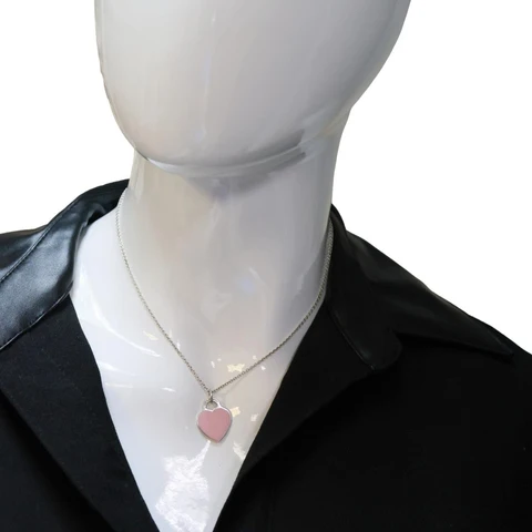 TIFFANY  CO Return To Tiffany Mini Sterling Silver Enamel Diamond Double Heart Tag Pendant Pink