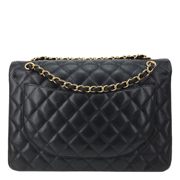 CHANEL Classic Double Flap Large Quilted  Caviar Leather Shoulder Bag Black