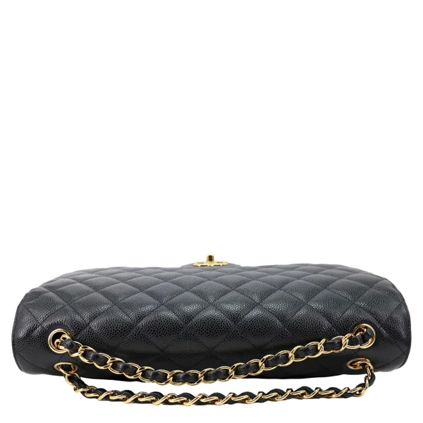 CHANEL Classic Double Flap Large Quilted  Caviar Leather Shoulder Bag Black