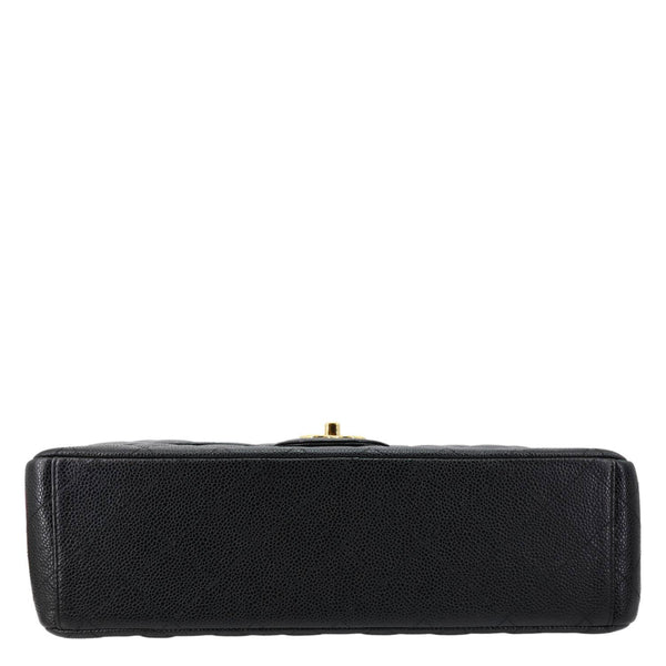 CHANEL Classic Double Flap Large Quilted  Caviar Leather Shoulder Bag Black