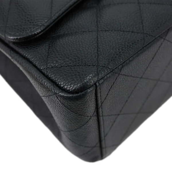 CHANEL Classic Double Flap Large Quilted  Caviar Leather Shoulder Bag Black