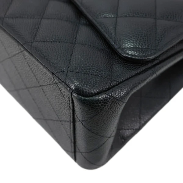 CHANEL Classic Double Flap Large Quilted  Caviar Leather Shoulder Bag Black