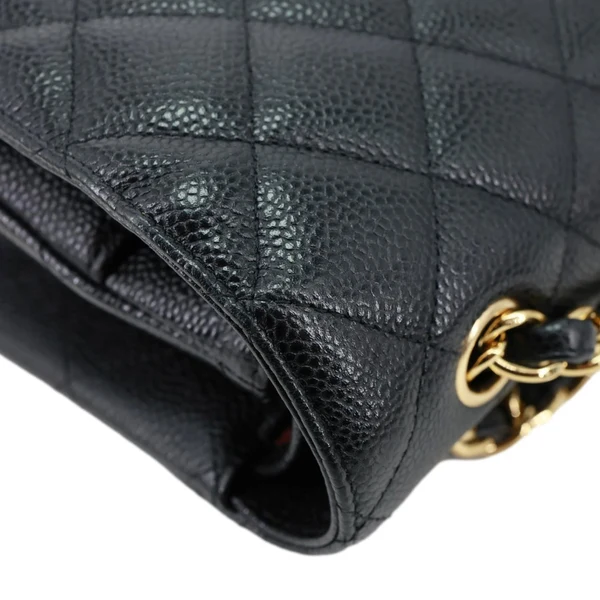 CHANEL Classic Double Flap Large Quilted  Caviar Leather Shoulder Bag Black