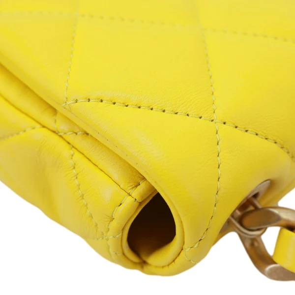 CHANEL CC Flap Candy Chain Mini Quilted Lambskin Leather Crossbody Bag Yellow