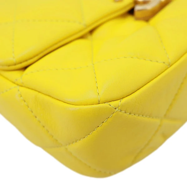 CHANEL CC Flap Candy Chain Mini Quilted Lambskin Leather Crossbody Bag Yellow
