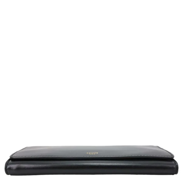 CELINE Logo Flap Large Leather Bifold Wallet Black