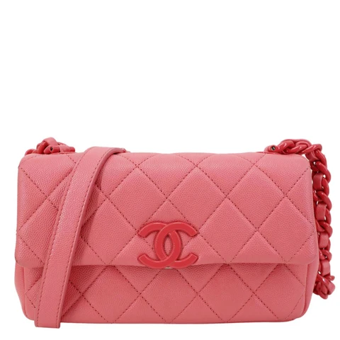 CHANEL My Everything Flap Small Quilted Caviar Leather Shoulder Bag Pink