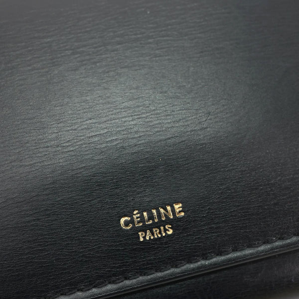 CELINE Logo Flap Large Leather Bifold Wallet Black