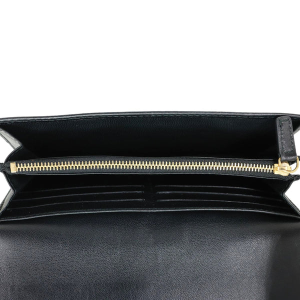 CELINE Logo Flap Large Leather Bifold Wallet Black