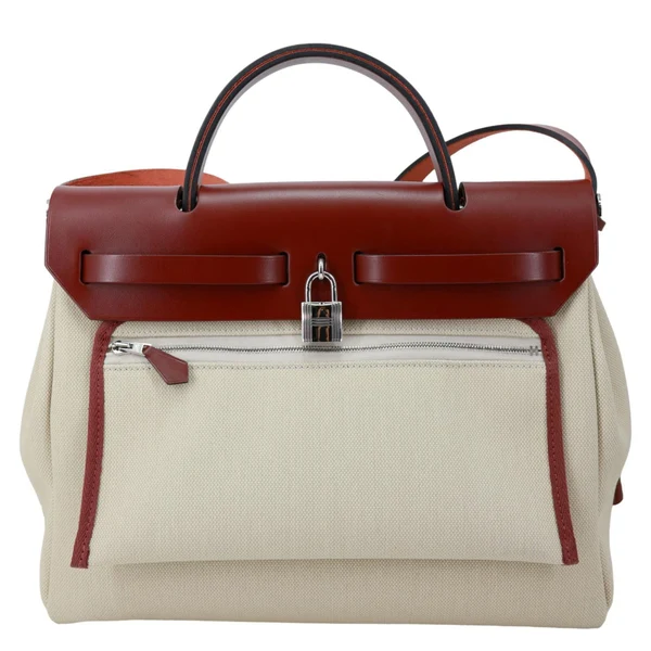 HERMES Herbag Zip Retourne 31 Toile Canvas Shoulder Bag White