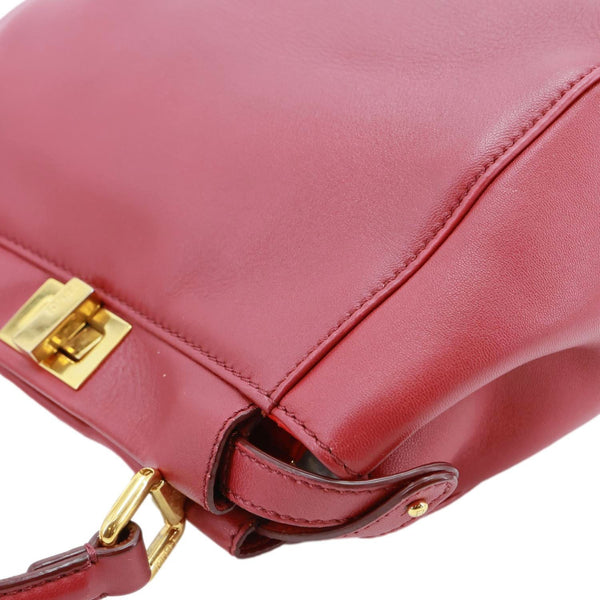 FENDI Peekaboo Nappa Leather Top Handle Crossbody Bag Red