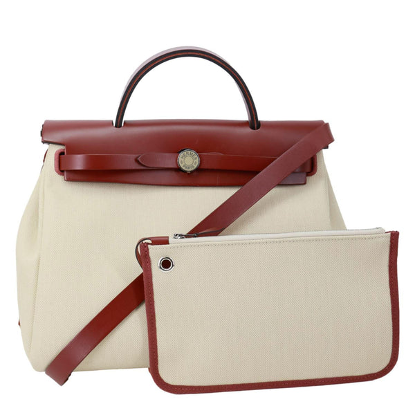 HERMES Herbag Zip Retourne 31 Toile Canvas Shoulder Bag White