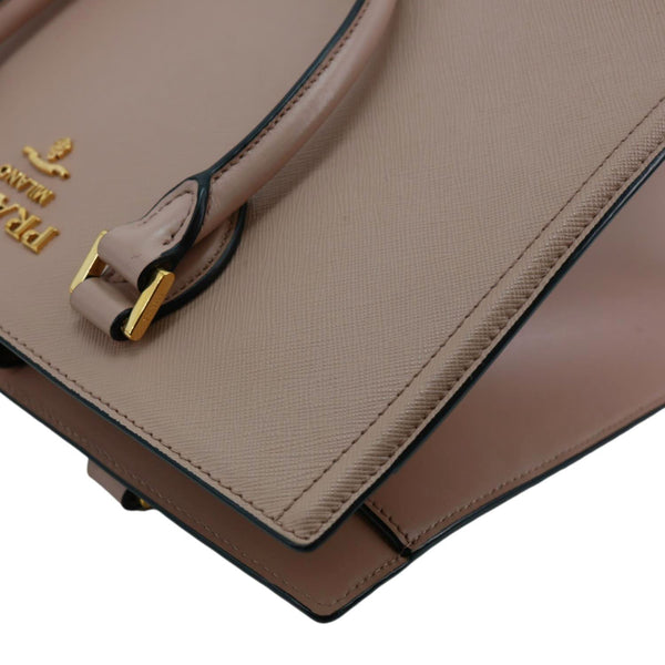 PRADA Saffiano Soft Calfskin Leather Top Handle Shoulder Bag Pink