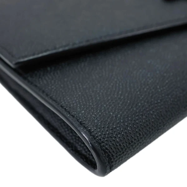 YVES SAINT LAURENT Uptown Envelope Grain De Poudre Leather Crossbody Chain Wallet Black