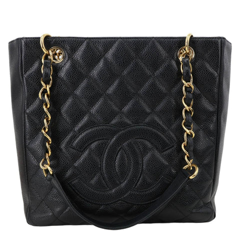 CHANEL PST Petite Quilted Caviar Leather Shopping Tote Black