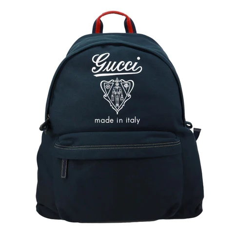 GUCCI Maxi Printed Fabric Backpack Navy Blue 821643
