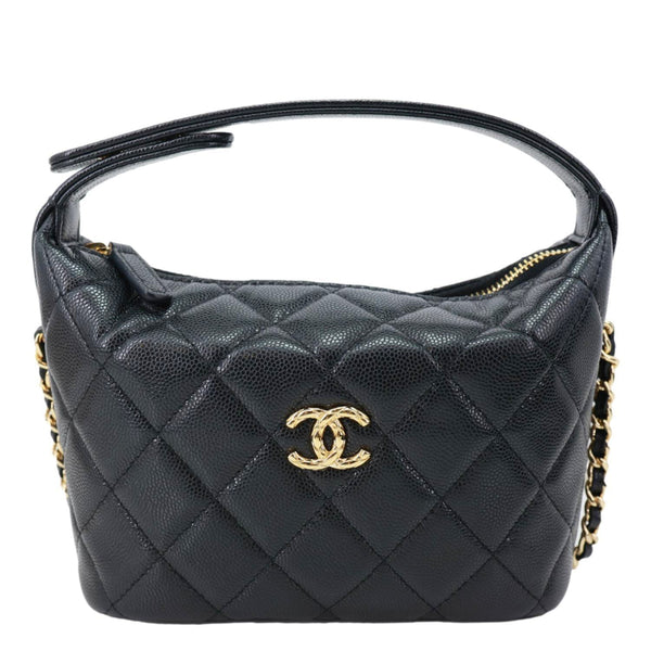 CHANEL CC Caviar Leather Clutch with Chain Hobo Bag Black