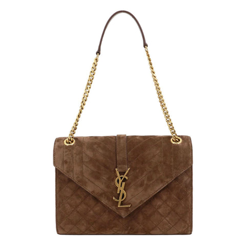 YVES SAINT LAURENT Envelope Medium Matelasse Suede Crossbody Bag Brown