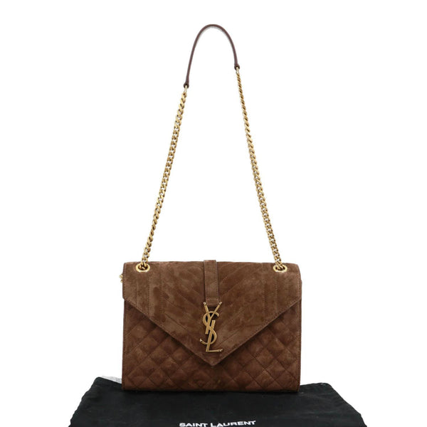 YVES SAINT LAURENT Envelope Medium Matelasse Suede Crossbody Bag Brown