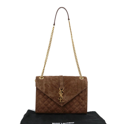 YVES SAINT LAURENT Envelope Medium Matelasse Suede Crossbody Bag Brown