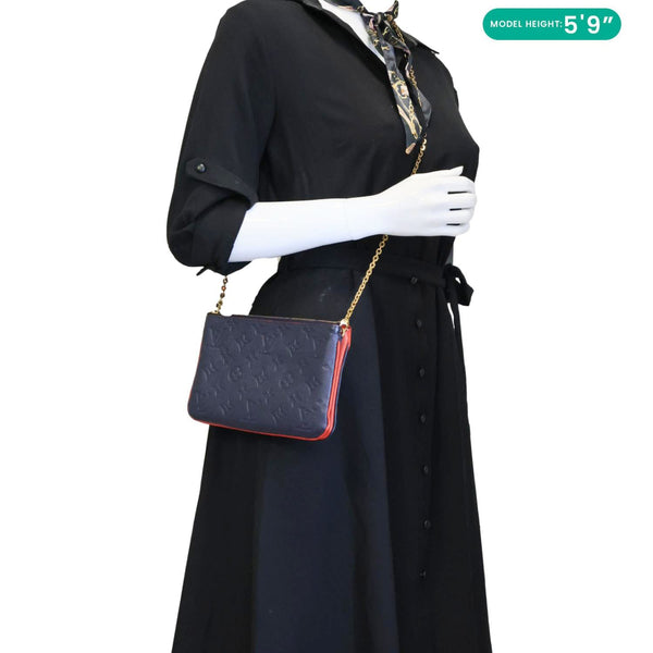 LOUIS VUITTON Double Zip Pochette Monogram Empreinte Crossbody Bag Navy Blue