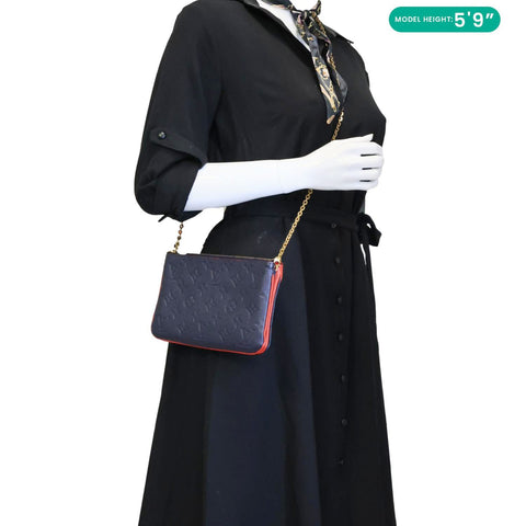 LOUIS VUITTON Double Zip Pochette Monogram Empreinte Crossbody Bag Navy Blue