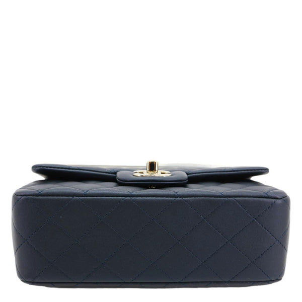 CHANEL Rectangular Flap Mini Quilted Lambskin Leather Top Handle Crossbody Bag Blue
