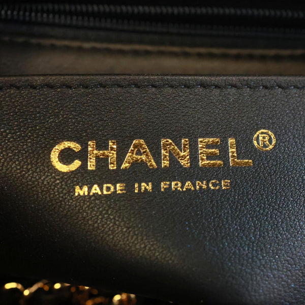 CHANEL Rectangular Flap Mini Quilted Lambskin Leather Top Handle Crossbody Bag Blue