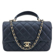CHANEL Rectangular Flap Mini Quilted Lambskin Leather Top Handle Crossbody Bag Blue