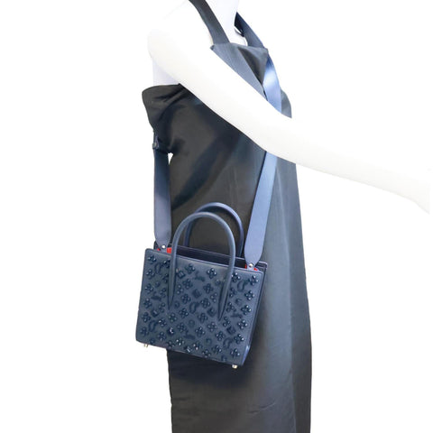 CHRISTIAN LOUBOUTIN Paloma Mini Embellished Leather Top Handle Crossbody Bag Navy Blue