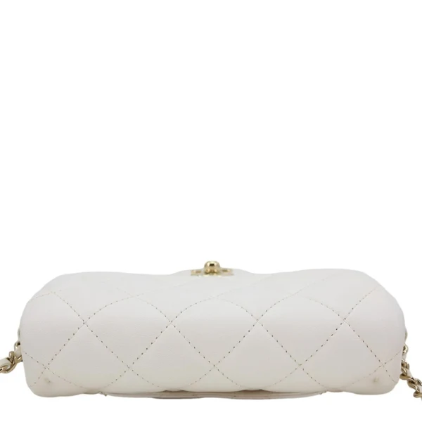 CHANEL My Precious Pearls Chain Flap Small Quilted Lambskin Leather Crossbody Bag White