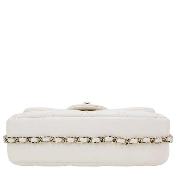 CHANEL My Precious Pearls Chain Flap Small Quilted Lambskin Leather Crossbody Bag White