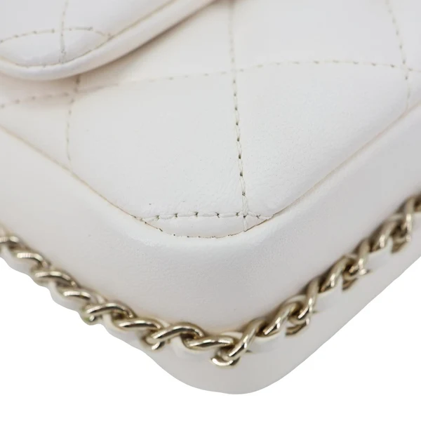 CHANEL My Precious Pearls Chain Flap Small Quilted Lambskin Leather Crossbody Bag White