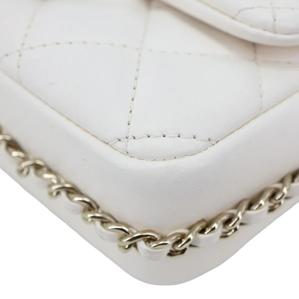 CHANEL My Precious Pearls Chain Flap Small Quilted Lambskin Leather Crossbody Bag White
