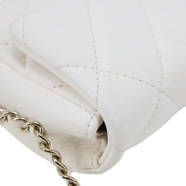 CHANEL My Precious Pearls Chain Flap Small Quilted Lambskin Leather Crossbody Bag White