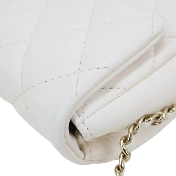 CHANEL My Precious Pearls Chain Flap Small Quilted Lambskin Leather Crossbody Bag White