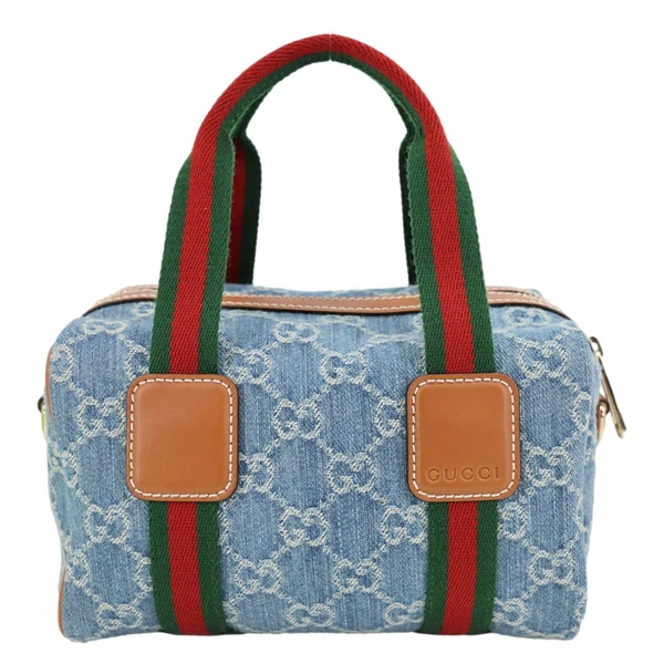 GUCCI Mini GG Denim Calfskin Web Satchel Bag Light Blue 859975