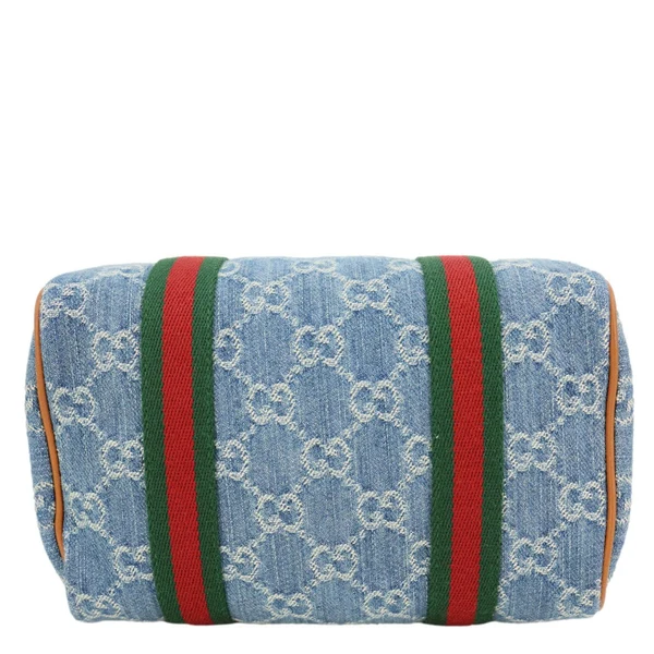 GUCCI Mini GG Denim Calfskin Web Satchel Bag Light Blue 859975