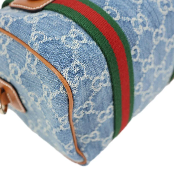 GUCCI Mini GG Denim Calfskin Web Satchel Bag Light Blue 859975