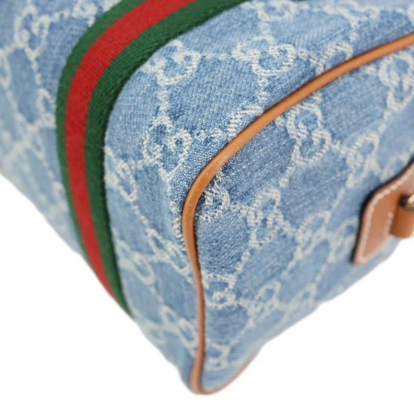 GUCCI Mini GG Denim Calfskin Web Satchel Bag Light Blue 859975