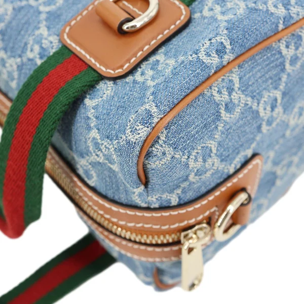 GUCCI Mini GG Denim Calfskin Web Satchel Bag Light Blue 859975