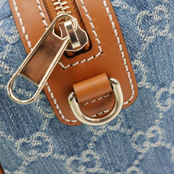 GUCCI Mini GG Denim Calfskin Web Satchel Bag Light Blue 859975