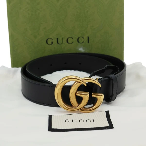 GUCCI GG Buckle Marmont Leather Belt Size 70.28 Black 414516