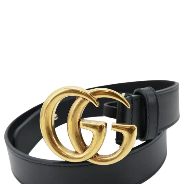 GUCCI GG Buckle Marmont Leather Belt Size 70.28 Black 414516