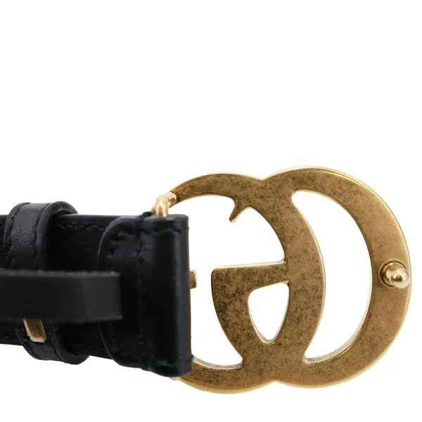GUCCI GG Buckle Marmont Leather Belt Size 70.28 Black 414516