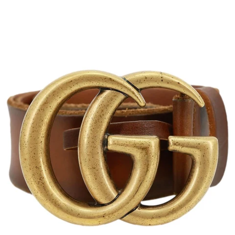 GUCCI GG Buckle Marmont Leather Belt Size 70.30 Brown 409416