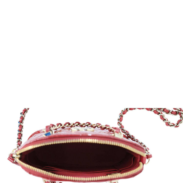 CHANEL Coco Quilted Calfskin Patent Leather Clutch With Chain Red