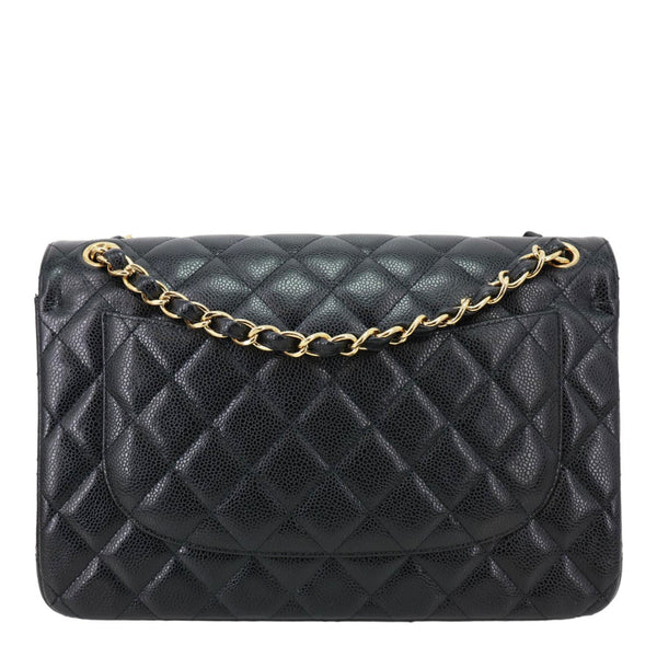 CHANEL Classic Double Flap Jumbo Quilted Caviar Leather Shoulder Bag Black